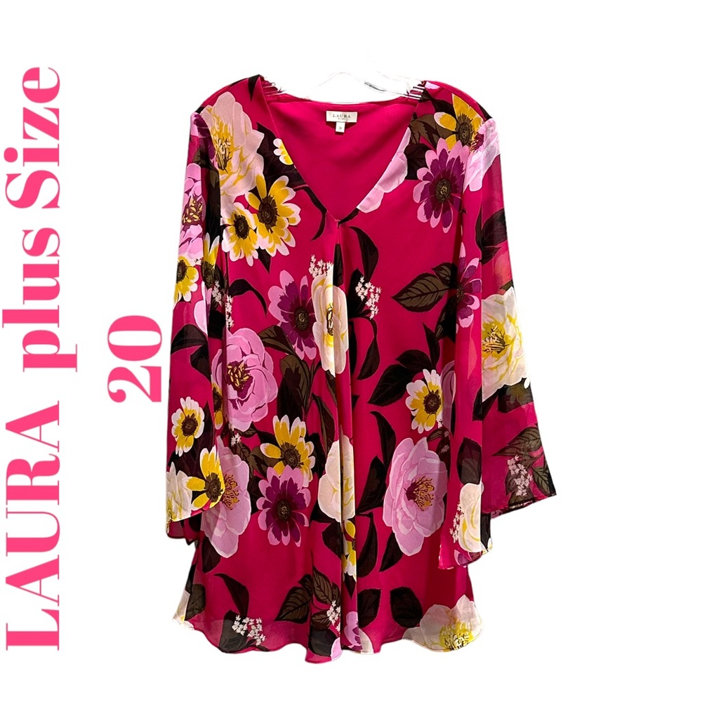 Size 20 Laura Floral Sheer Blouse | Romantic Boho Tunic Top